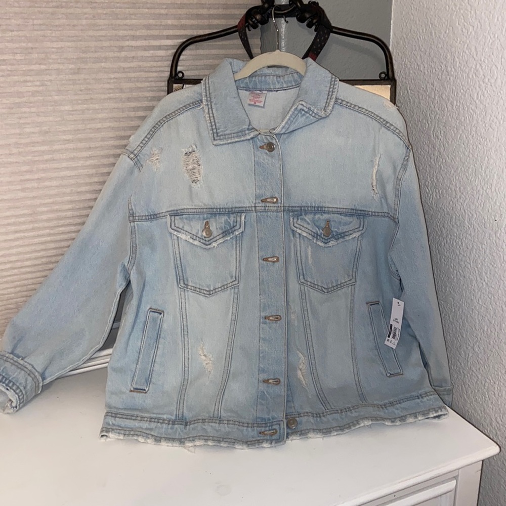 light blue distressed denim jacket